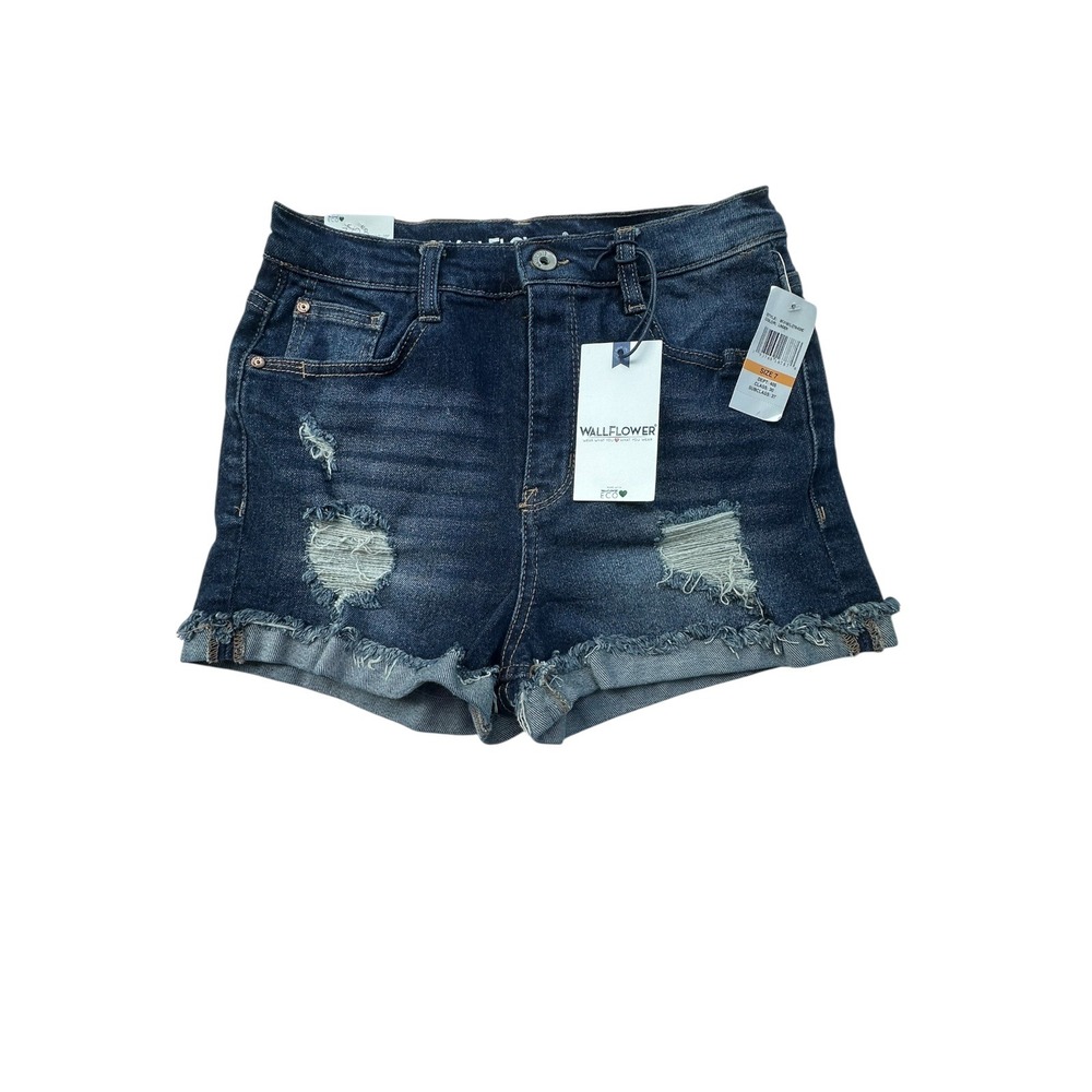 Wallflower Denim Shorts Womens 7 Linden Stellar High Rise Distressed Shorts